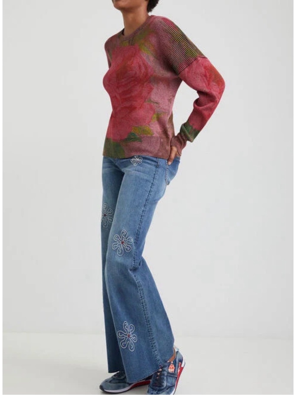 Desigual Knit Flower Ribbed Sweater Size Large - Picture 7 of 9